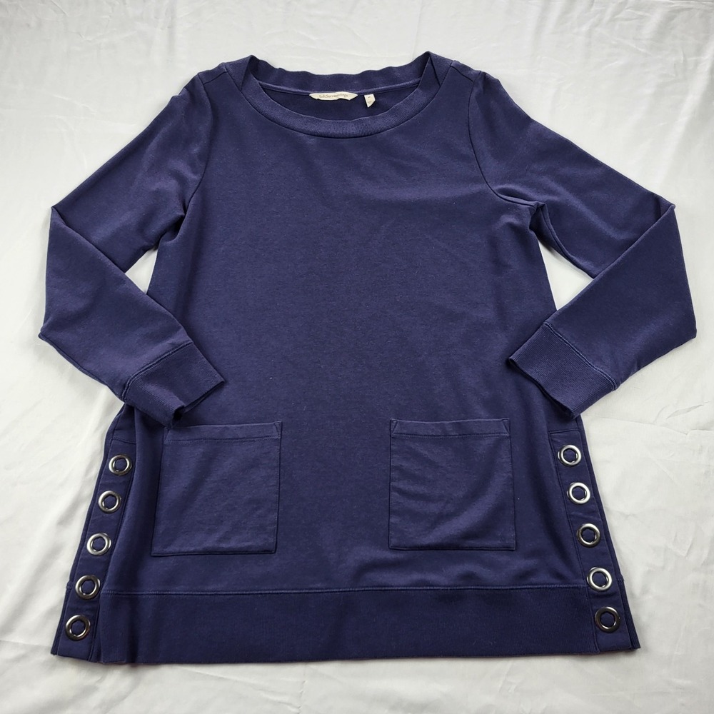 Soft Surroundings Make It Snappy Side Snap Medieval Blue Tunic Sweatshirt Medium